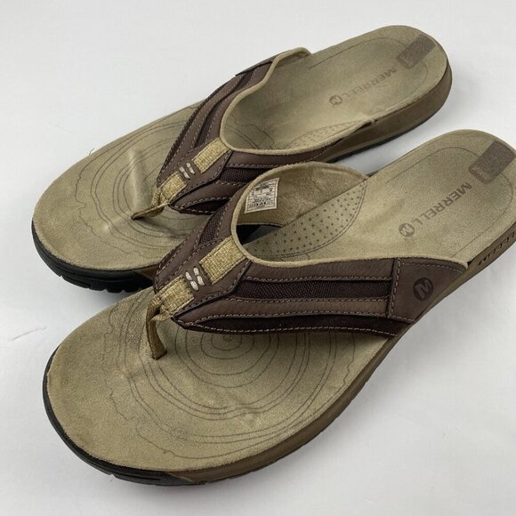 Merrell Traveler Tilt Espresso Leather Flip-flops Sandals Men’s 12 - Picture 2 of 9